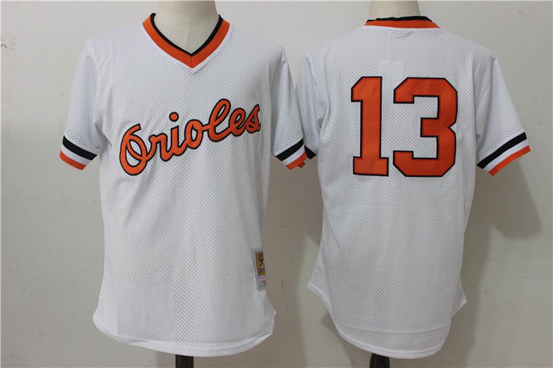 Men Baltimore Orioles 13 Manny Machado White Mesh Throwback MLB Jerseys